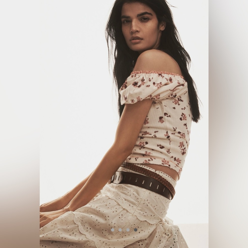 By Anthropologie puff sleeve off the shoulder corset top
